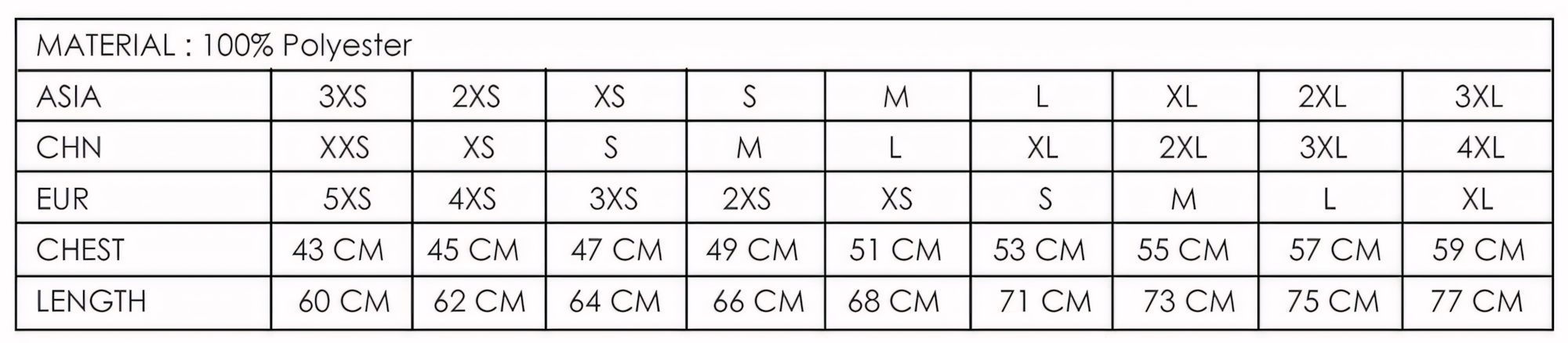 Apacs Shirt Size Chart